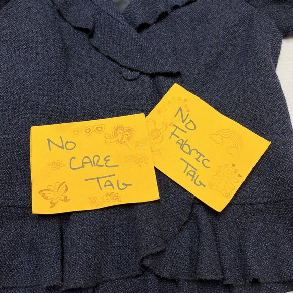 Ann Taylor Blazer Women 2 Navy Blue Boucel Knit Ruffle Suit Jacket Office Career - Picture 8 of 8